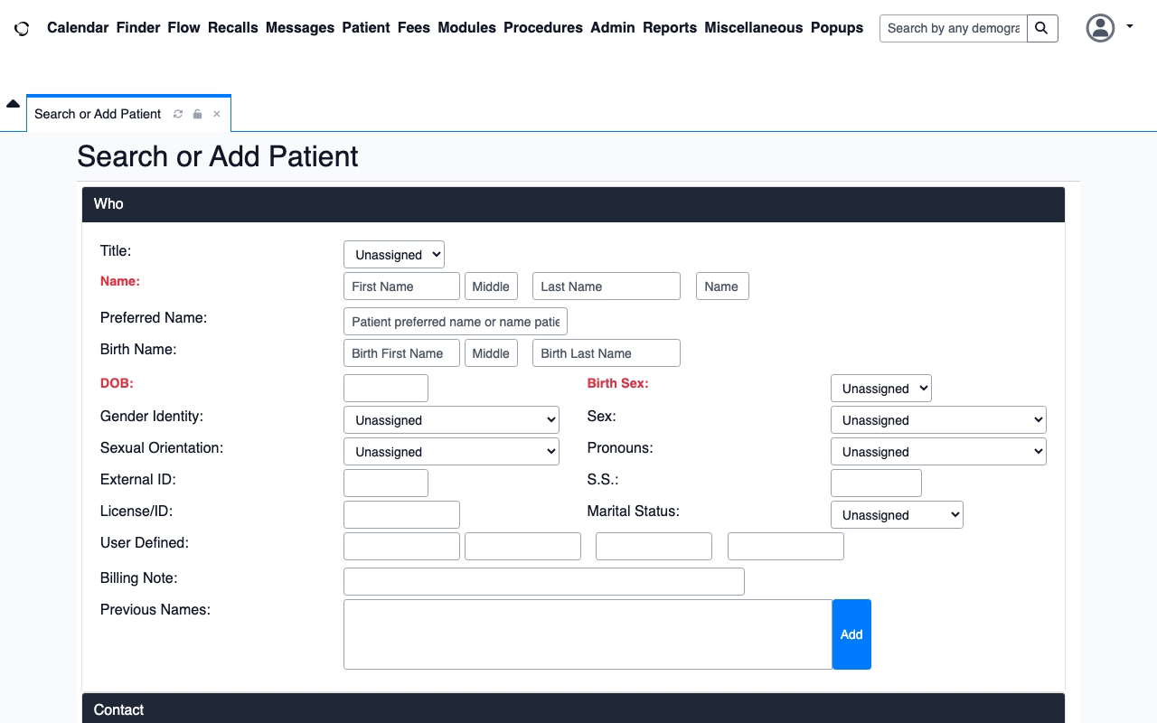 Retained OpenEMR patient screen from the reference run
